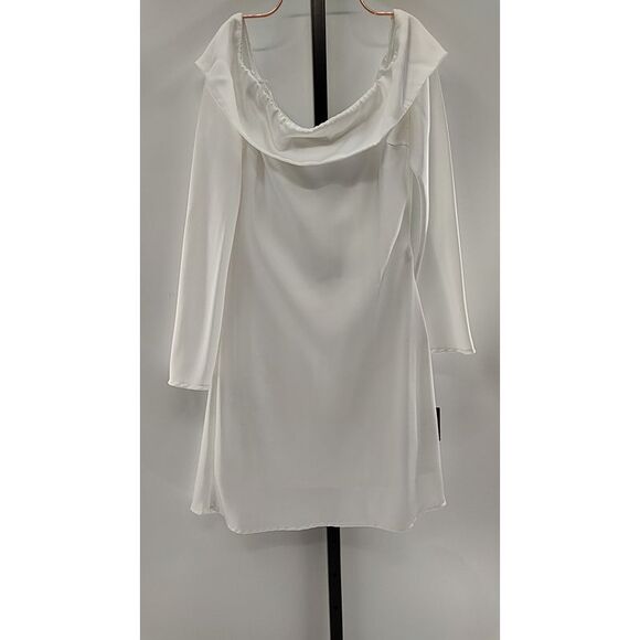 Lulus Women Luxurious Vision Satin Off-The-Shoulder Mini Dress White L - Picture 2 of 3